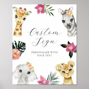 Wild One Jungle Girl Baby Shower Custom Text Sign