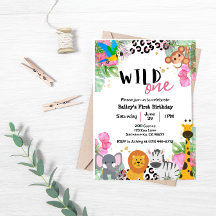 Wild One Jungle Girls Birthday Invite