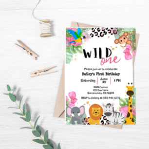 Wild One Jungle Girls Birthday Invite