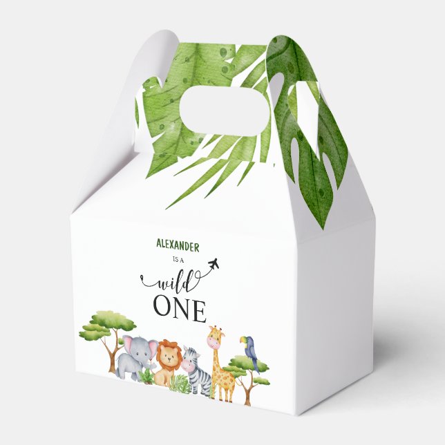 Wild One Jungle Greenery Birthday Favour Box (Front Side)