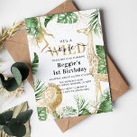 Wild One Jungle Greenery & Gold 1st Birthday Party Invitation<br><div class="desc">Elegant neutral safari themed 1st birthday party invitation,  featuring tropical greenery,  faux gold jungle animals (lion,  giraffe and monkey),  gold confetti and a modern birthday template that is easy to customise by using the 'customise further' option.</div>