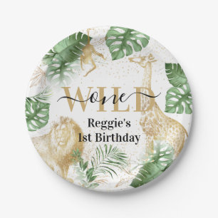 Wild One Jungle Greenery & Gold Birthday Party Paper Plate