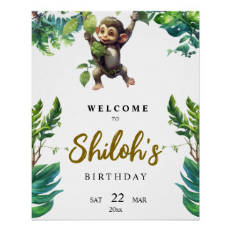 Wild One Jungle Monkey First Birthday Welcome Post Poster