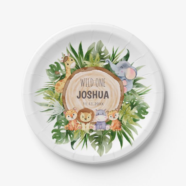 Wild One Jungle Paper Plates (Front)