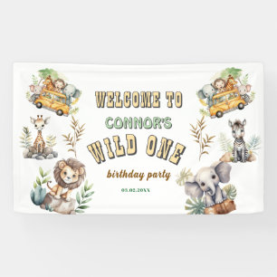 Wild one jungle safari 1st birthday Banner