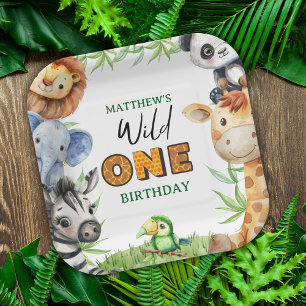 Wild One Jungle Safari 1st birthday  Paper Plate