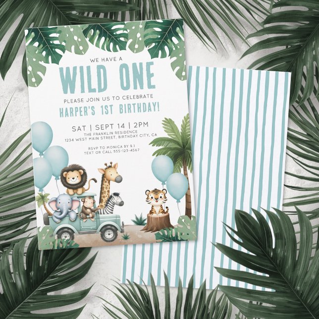 Wild One Jungle Safari 1st Birthday Party Invitation (Wild One Jungle Safari 1st Birthday Party Invitation)