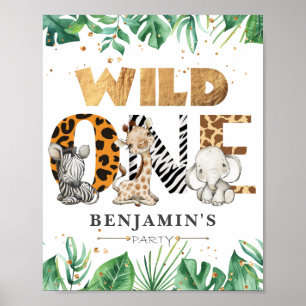 Wild One Jungle Safari 1st Birthday Party Poster
