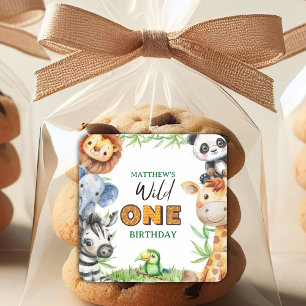 Wild One Jungle Safari 1st birthday Square Sticker