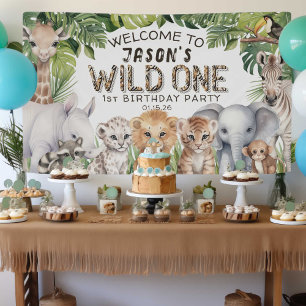 Wild One Jungle Safari Animal 1st birthday welcome Banner