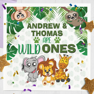 Wild One Jungle Safari Animal Twins First Birthday Napkin