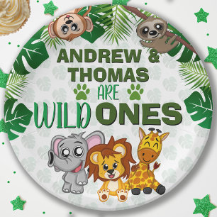 Wild One Jungle Safari Animal Twins First Birthday Paper Plate