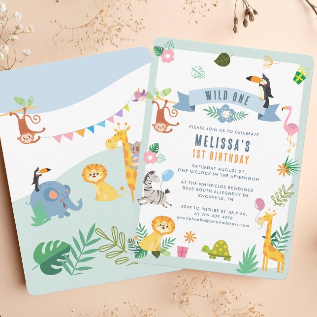Wild One Jungle Safari Animals 1st Birthday Party Invitation (Wild One Jungle Safari Animals 1st Birthday Party Invitation)