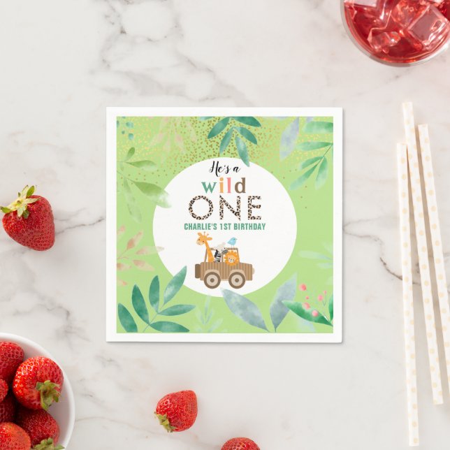 Wild One Jungle Safari Animals 1st Birthday Party  Napkin (Insitu)