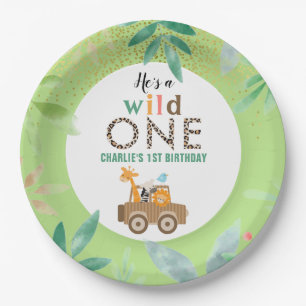 Wild One Jungle Safari Animals 1st Birthday Party Paper Plate