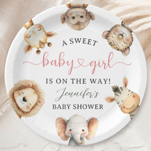 Wild One Jungle Safari Animals Baby Shower Girl Paper Plate