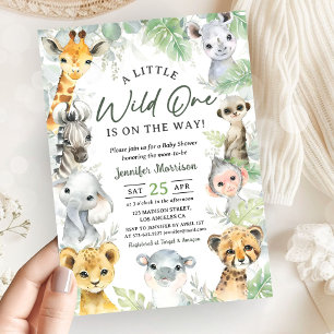 Wild One Jungle Safari Animals Baby Shower Invitation