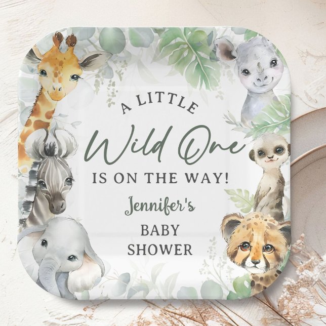 Wild One Jungle Safari Animals Baby Shower Paper Plate (Creator Uploaded)