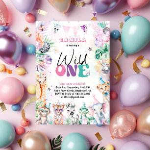 Wild One Jungle Safari  Animals Birthday Invitation