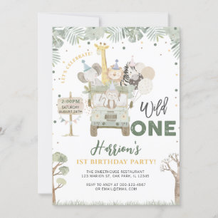 Wild One Jungle Safari Animals Birthday  Invitation