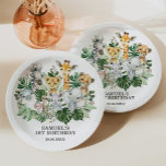 Wild One Jungle Safari Animals Birthday Party Paper Plate<br><div class="desc">Cute safari themed paper plate featuring adorable jungle animals and rustic botanical greenery. Customise the wording to suit your occasion,  e.g. birthday,  baby shower,  baby sprinkle,  baptism,  christening,  holy communion</div>
