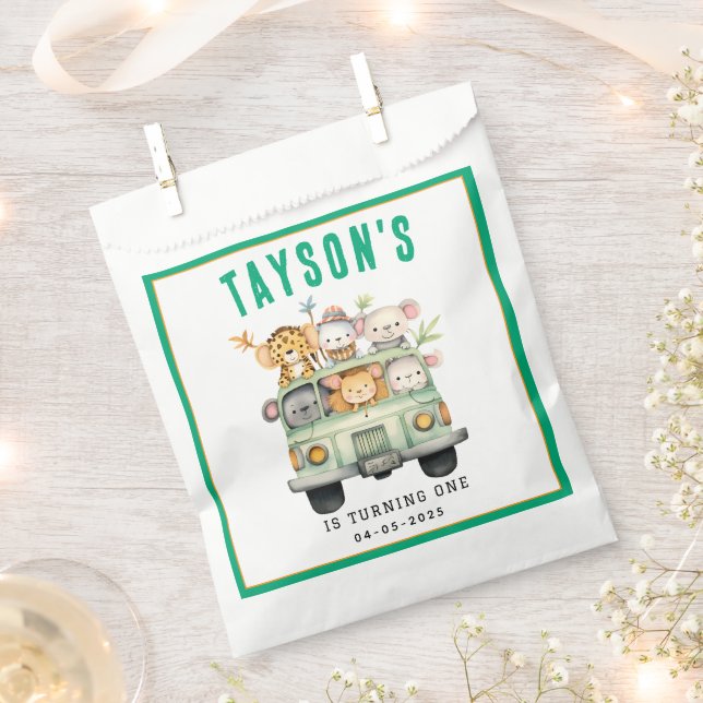 Wild One Jungle Safari Animals Boy 1st Birthday Favour Bag (Clipped)