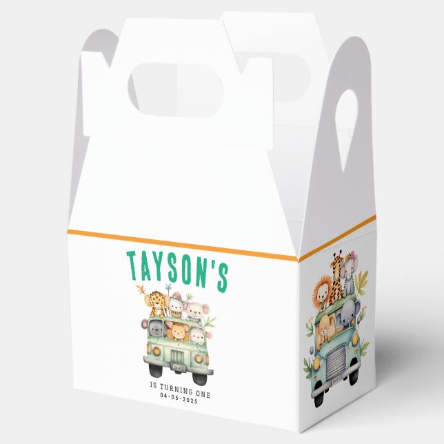 Wild One Jungle Safari Animals Boy 1st Birthday Favour Box (Opened)