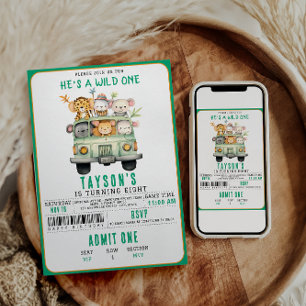 Wild One Jungle Safari Animals Boy 1st Birthday  Invitation