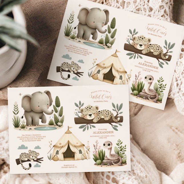 Wild One Jungle Safari Animals Boy 1st Birthday Invitation (Creator Uploaded)