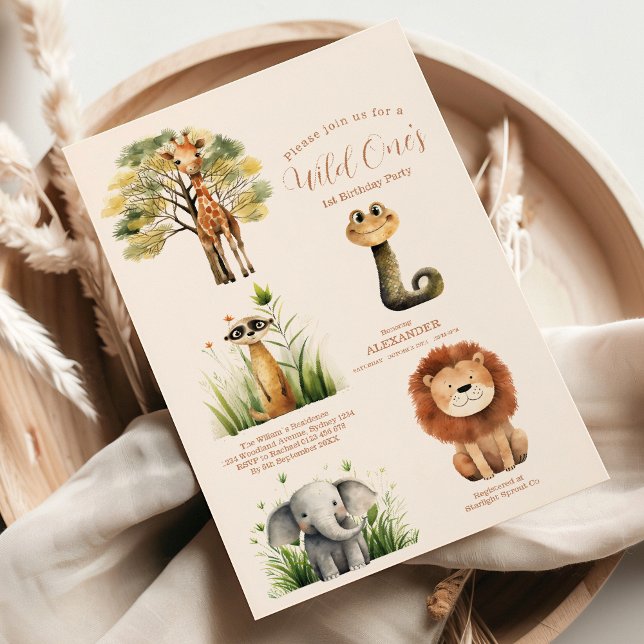 Wild One Jungle Safari Animals Boy 1st Birthday Invitation (Creator Uploaded)