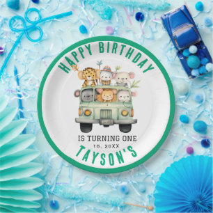 Wild One Jungle Safari Animals Boy 1st Birthday Paper Plate