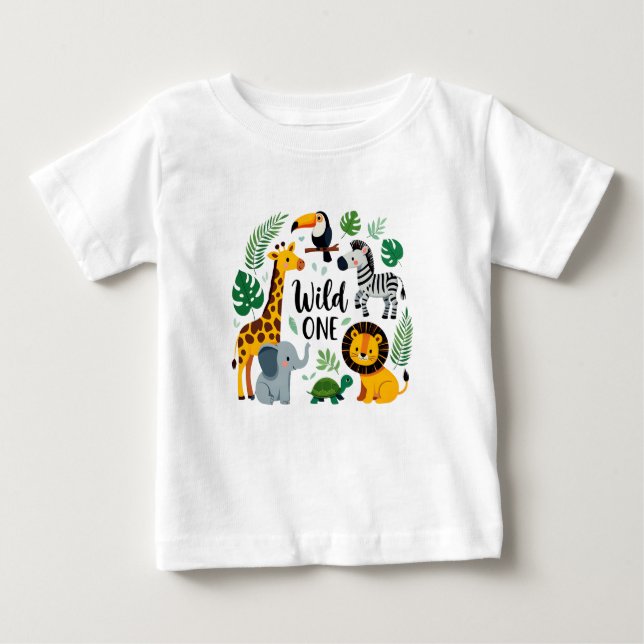 Wild One Jungle Safari Animals First Birthday Baby T-Shirt (Front)