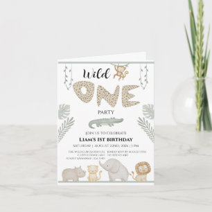 Wild One Jungle Safari Animals First Birthday Invitation