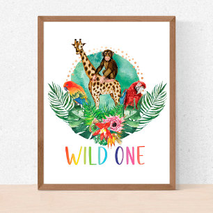 Wild One Jungle Safari Animals Modern Watercolor Poster