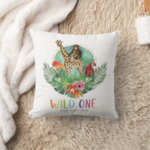 Wild One Jungle Safari Animals Modern Watercolor T Cushion