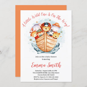 Wild One Jungle Safari Animals Ship Baby Shower In Invitation