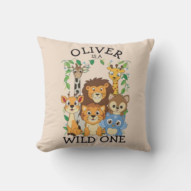 Wild One Jungle Safari Baby 1st Birthday Cute Baby Cushion (Front)