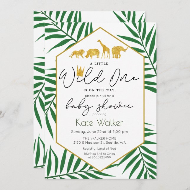 Wild One Jungle Safari Baby Shower Invitation (Front/Back)