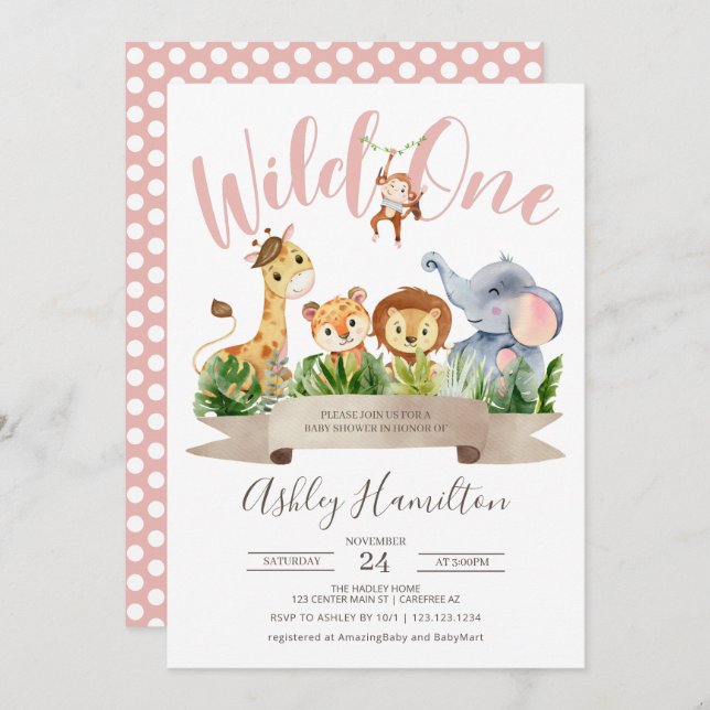 Wild One Jungle Safari Baby Shower Invitation (Front/Back)
