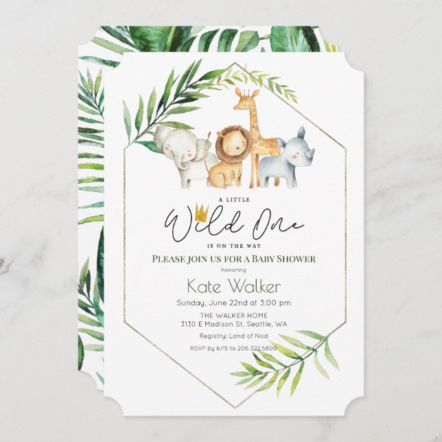 Wild One Jungle Safari Baby Shower Invitation (Front/Back)