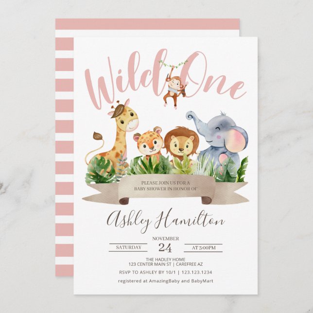 Wild One Jungle Safari Baby Shower Invitation (Front/Back)