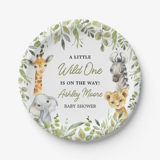 Wild One Jungle Safari Baby Shower  Paper Plate (Front)