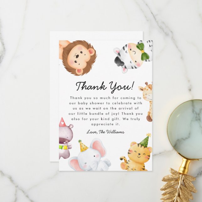 Wild One Jungle Safari Baby Shower Party Thank You Card (Front/Back In Situ)