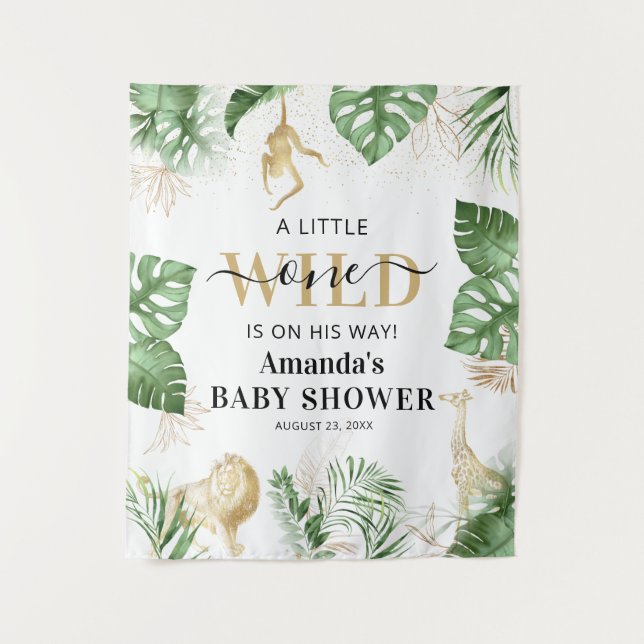 Wild One Jungle/Safari Baby Shower Photo Backdrop Tapestry (Front)