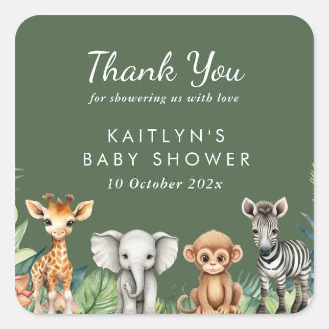Wild One Jungle Safari Baby Shower Square Sticker (Front)
