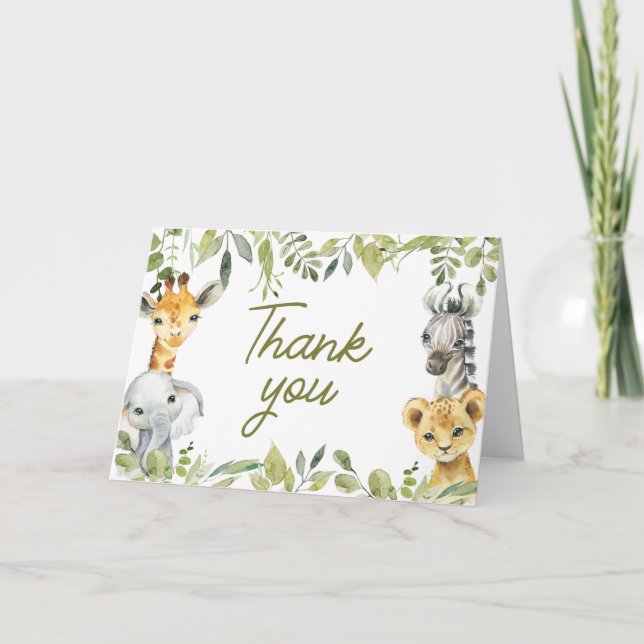 Wild One Jungle Safari Baby Shower Thank You Card (Front)