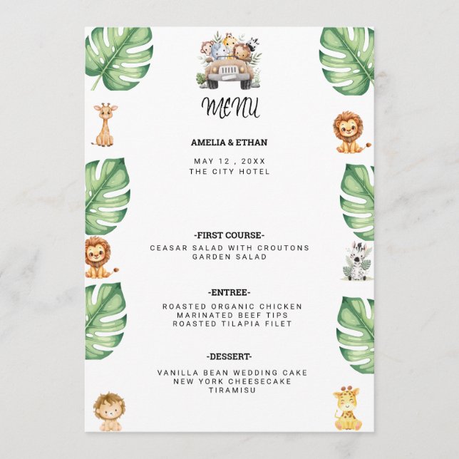 Wild One Jungle Safari Birthday for Boys Menu (Front)