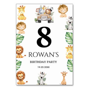Wild One Jungle Safari Birthday for Boys Table Number