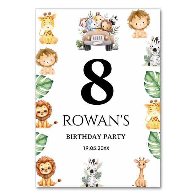 Wild One Jungle Safari Birthday for Boys Table Number (Front)