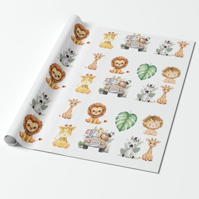 Wild One Jungle Safari Birthday for Boys Wrapping Paper (Unrolled)